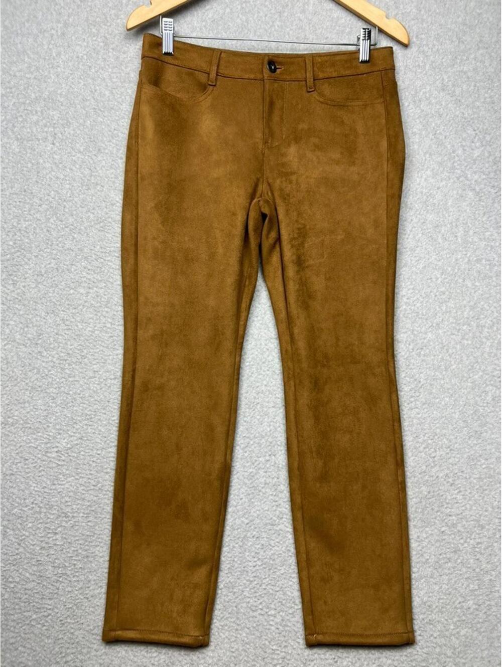 J. JILL Faux Suede Pants Chestnut Brown Soft Stretch Petite Size 6 Casual modern